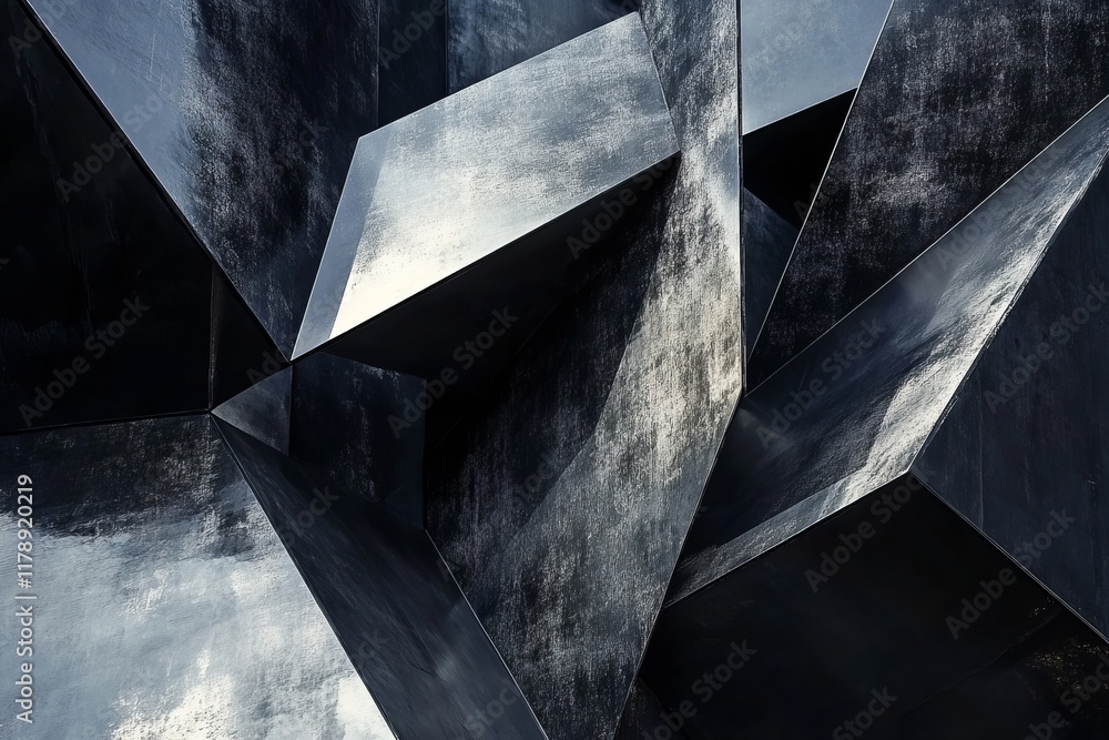 Aufkleber close-up of an abstract metallic structure showcasing geometric shapes and reflective surfaces in a 