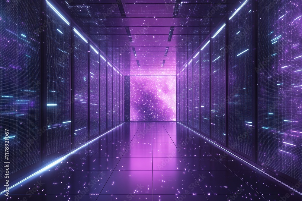Poster explore a stunning digital environment that showcases vibrant data visualizations and network connec