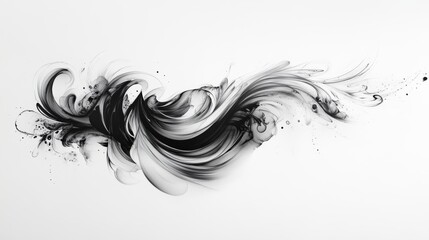 Fototapeta premium Dynamic abstract black and white ink swirl on a white background, showcasing fluid motion and artistic elegance.