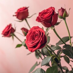 Fototapeta premium red-rose-flowers-on-a-pink-pastel-background