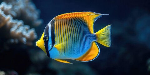 Yellow and blue fish in ocean