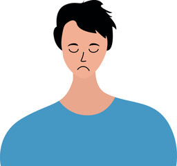 Sad Young Man Flat Vector Illustration with Minimalistic Design