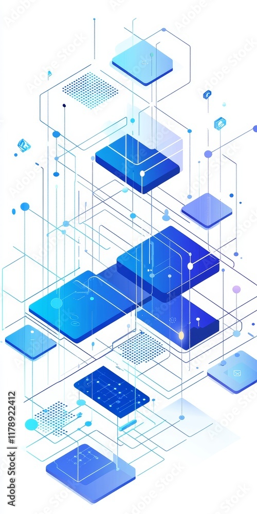 Poster this isometric graphic visualizes connected dots and big data concepts, representing technology and 
