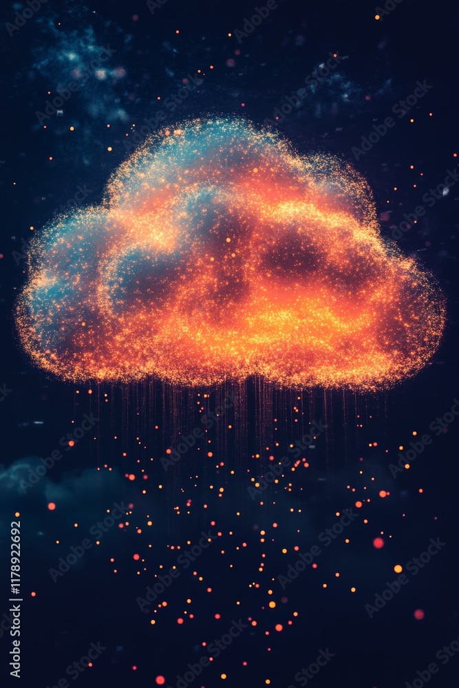 Poster this stunning conceptual image depicts a vibrant data cloud network represented by glowing particles