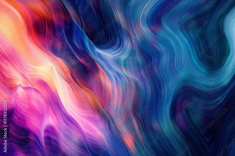 Poster explore a vibrant and colorful abstract digital backdrop featuring flowing lines and swirls, perfect