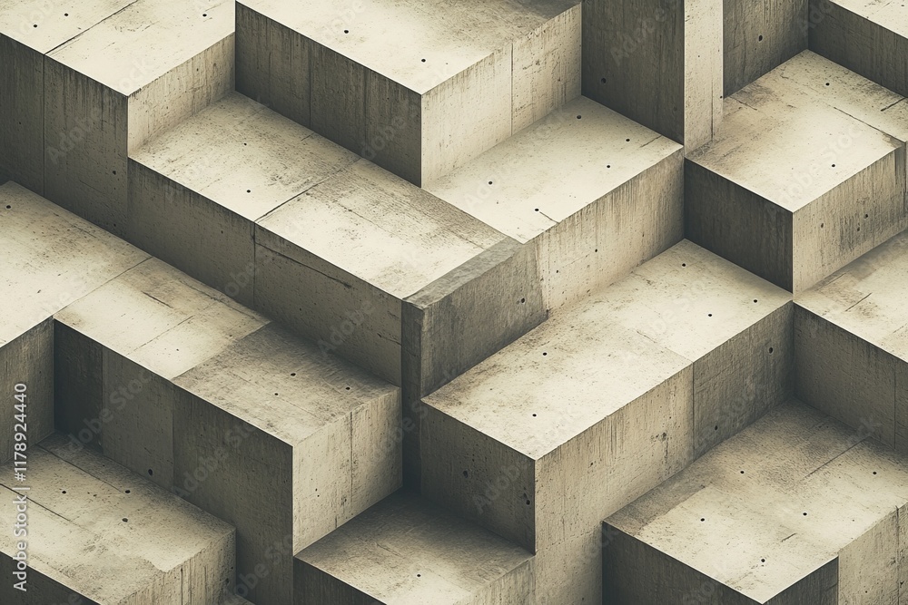 Poster a striking abstract image of geometric concrete blocks forming a modern architectural pattern with d