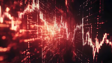 Naklejka premium Abstract glowing big data visualization with forex market trends, showcasing dynamic digital patterns, currency exchange analysis, and financial data insights