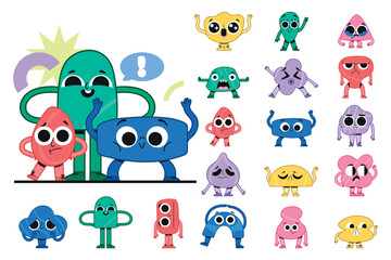 Fototapeta premium Flat abstract character emotions icons with illustration set