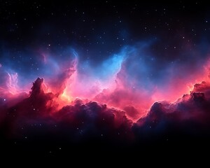 Fototapeta premium Cosmic nebula with red and blue clouds.
