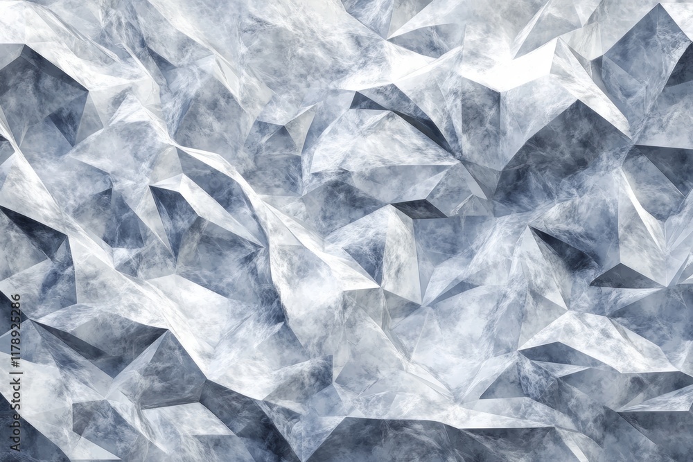 Poster a blue and white abstract image of a mountain range. the image is made up of many small triangles, g