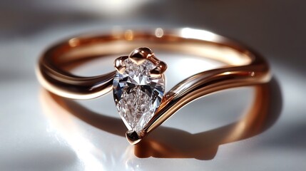 Rose gold engagement ring with a pearshaped diamond centerpiece