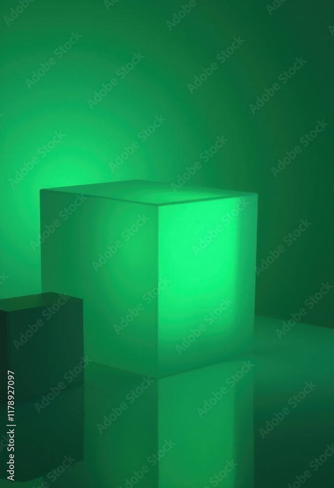 Poster A green cube with a glossy surface and faint light reflection.