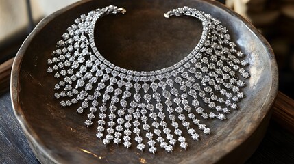 Oversized diamond bib necklace with a cascading waterfall design