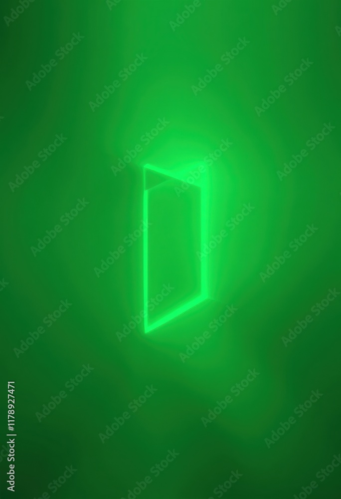 Poster a glowing green cube in front of a dark wall