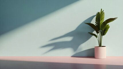 minimalist plant shadow on pastel wall - minimalism