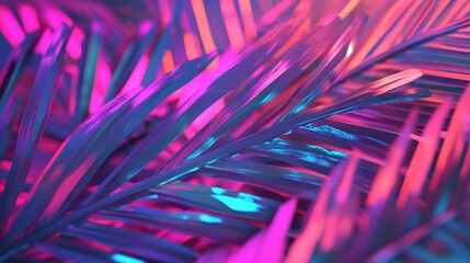neon palm leaves abstract background - neon