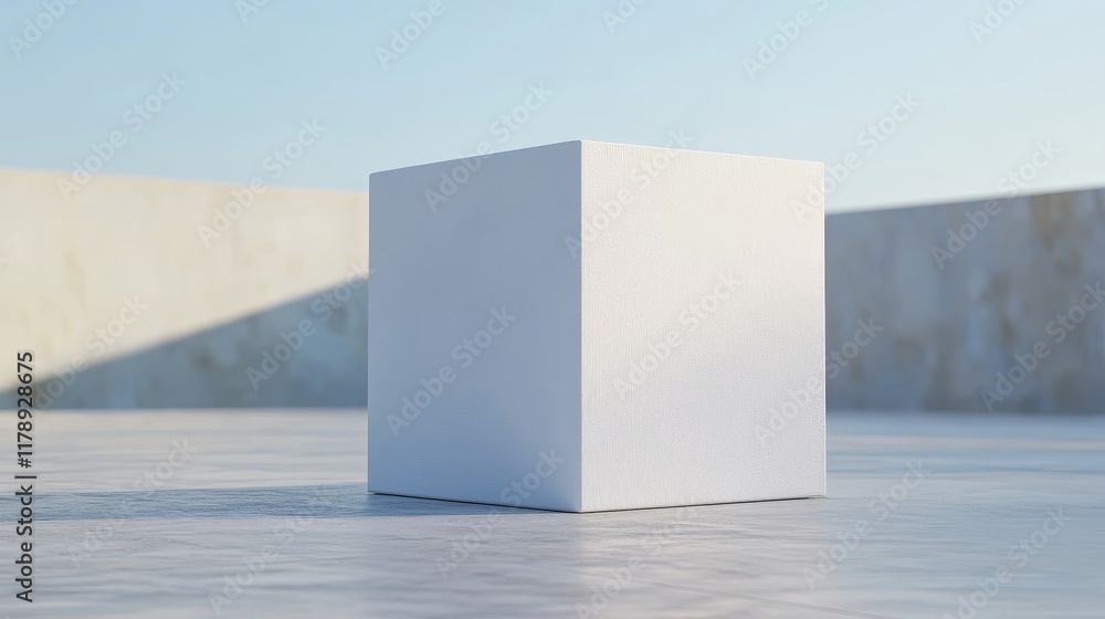 Poster a minimalist white cube artwork set in an isolated and clean gallery environment. the composition em