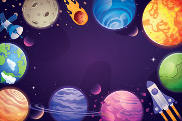 Fototapeta premium Planets hand drawn cartoon background composition