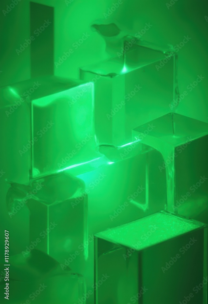 Poster silhouettes of translucent cubes in an eerie atmosphere with bright colors and high contrast