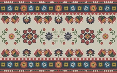 Polish Folk Art Patterns, Poland Ornamental floral textile pattern.