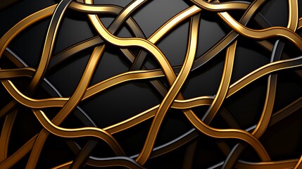 Abstract Gold and Black Intertwined Lines