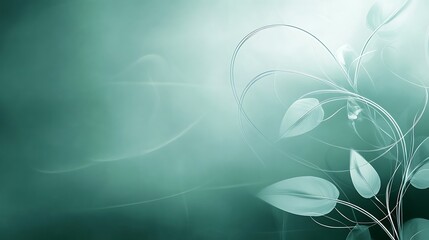 Abstract Teal Floral Design With Delicate Leaves And Stems