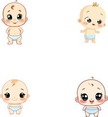 Cute Baby Boy Cartoon Vector Illustration Set Collection Isolate On White Background