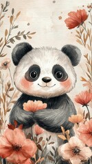 funny panda with a flower 