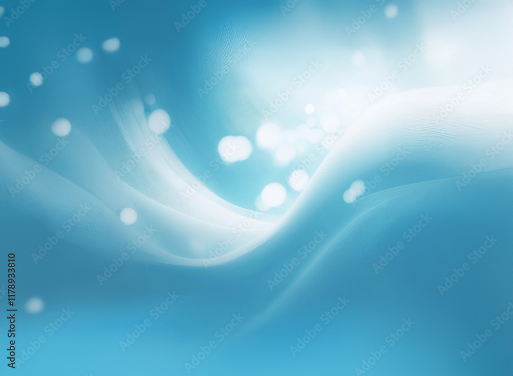 Poster abstract teal background featuring soft, white, flowing lines and bokeh effects. the image evokes a 