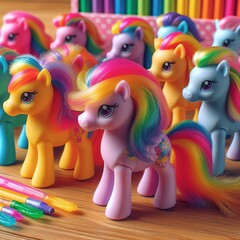 80 My Little Pony Colorful plastic horse toys with brushable man