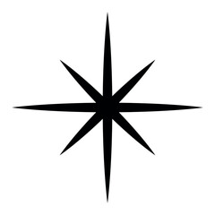 star shape symbol, black and white vector silhouette illustration of simple eight pointed star