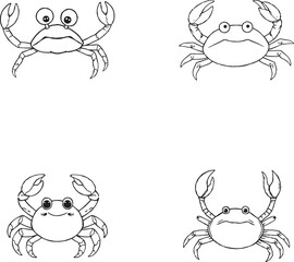 Set of funny crab drawing vector illustration for children coloring page