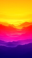 Fototapeta premium Vibrant sunset over layered mountains and fog.