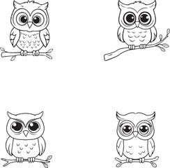 Fototapeta premium Set of vector illustration of a cute Owl hand drawing coloring activity for children book page