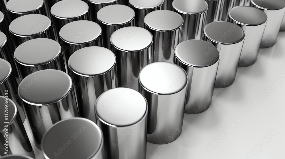Canvas Prints shiny silver cylinders arranged in rows.