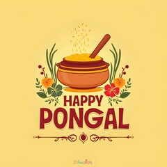 A vibrant and sleek design for a Pongal social media wish post featuring a traditional rice pot