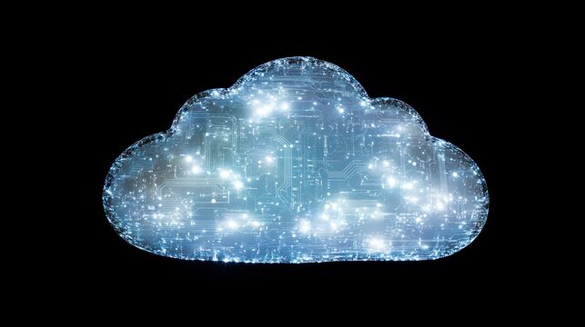Glowing cloud computing network symbol.