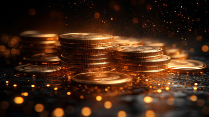 Golden coin stack wealth concept . Financial economy success savings profit money investment