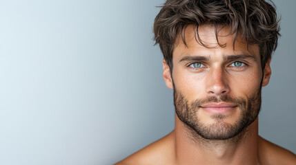 Fototapeta premium confident man with striking blue eyes and tousled hair