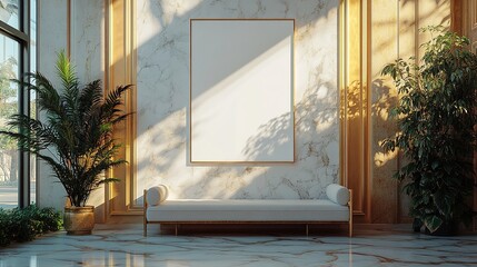 Elegant Living Room With Daybed And Large Blank Canvas