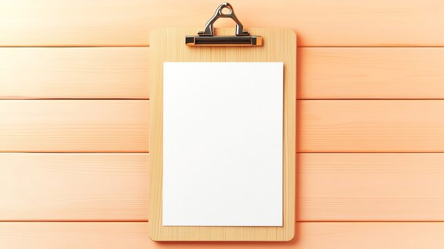 Blank clipboard on a wooden background.