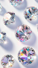 Fototapeta premium Wallpaper featuring numerous diamonds with abundant reflections and refractions on a white background,