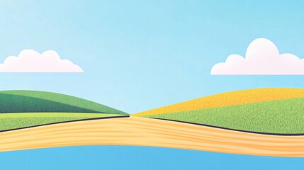 Obraz premium Vibrant 3D Render Illustration: Serene Summer Landscape, Gently Rolling Hills Under a Sunny Sky. AI Generated