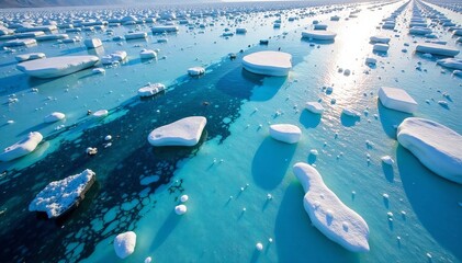 Fractured light plays across the frozen riverbed, revealing a kaleidoscope of icy blues and whites in intricate patterns , water, Iceland, Jokulsa i Loni River