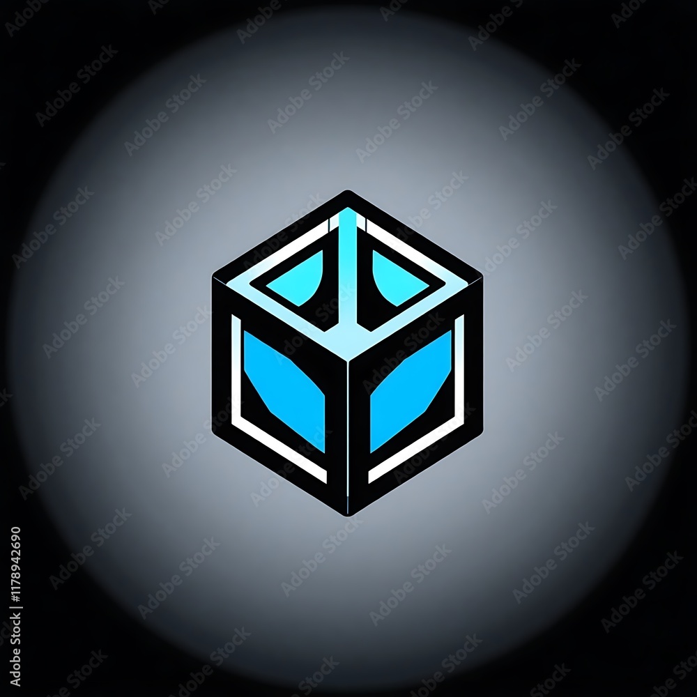 Poster abstract blue cube: a minimalist design featuring a 3d cube with a vibrant blue core. the cube is re