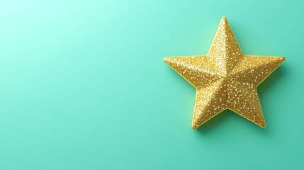 Gold glitter star on teal background.