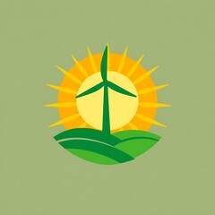 Green Energy Sunrise: Wind Turbine in Sunlit Field 