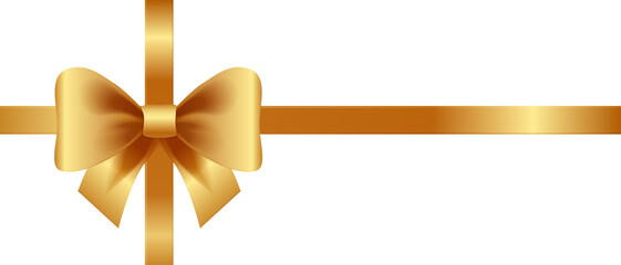 Golden gift bow and ribbon on white background, perfect for celebration, holiday, or special occasion design.