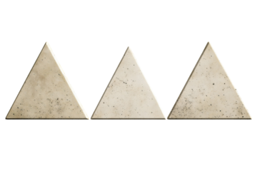 Realistic textured triangles stone rock sign isolated on transparent background, PNG cutout element for material design and illustration