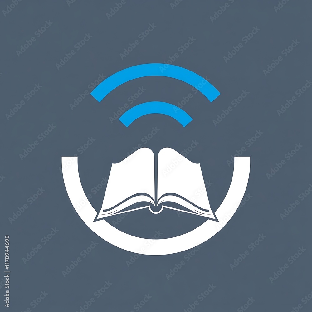 Poster online learning icon: a modern and minimalist design featuring an open book with wifi signal above, 